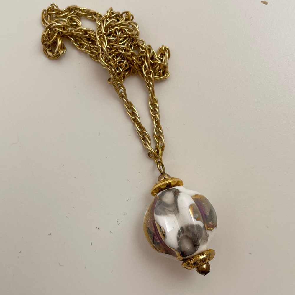 Vintage Gold Tone Fall Autumn Regency Abstract Geometric Retro Pendent Necklace